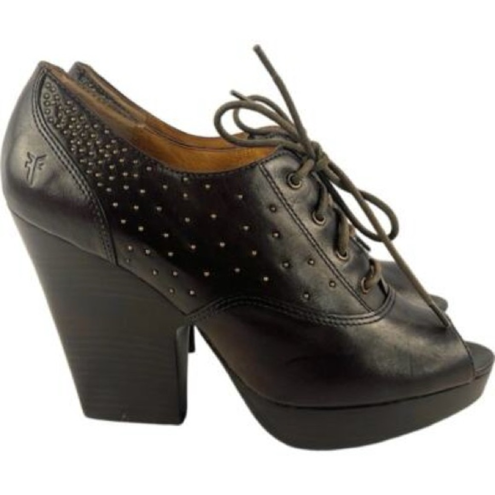 Frye Chelsea studded peep toe lace up oxford heels